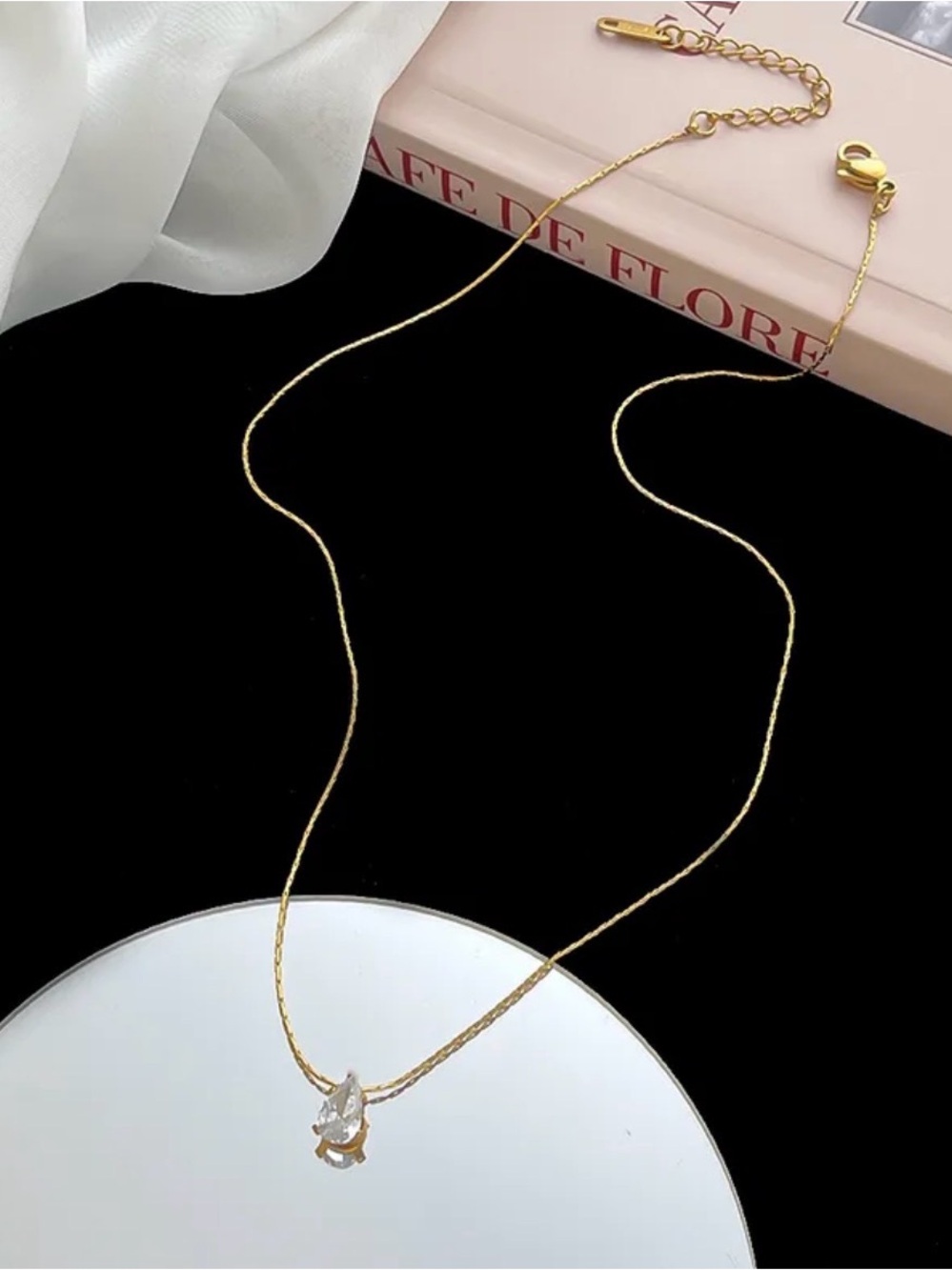 Dainty Pear Accent Pendant Necklace | Gold Plated Stainless Steel